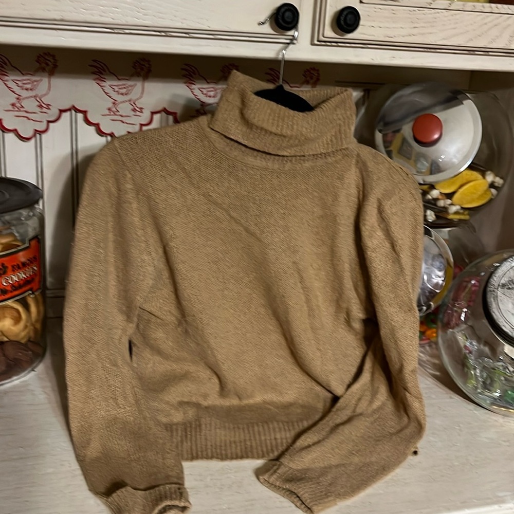 Taupe/tan Adolfo silk angora blend turtleneck sweater